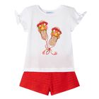 Girls White & Red Frilled Shorts Set, 1, hi-res