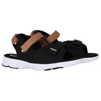 Boys Black& Beige Logo Sandals