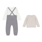 Baby Boys White, Beige & Grey Knitted Dungaree Set ( 3 Piece ), 1, hi-res