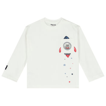 Younger Boys Ivory Space Rocket Long Sleeve Top