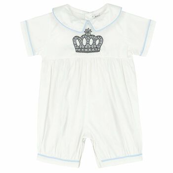 Baby Boys White Embroidered Romper