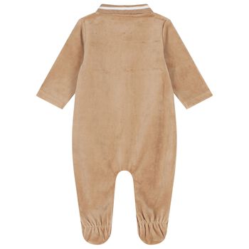 Baby Boys Beige & White Logo Babygrow