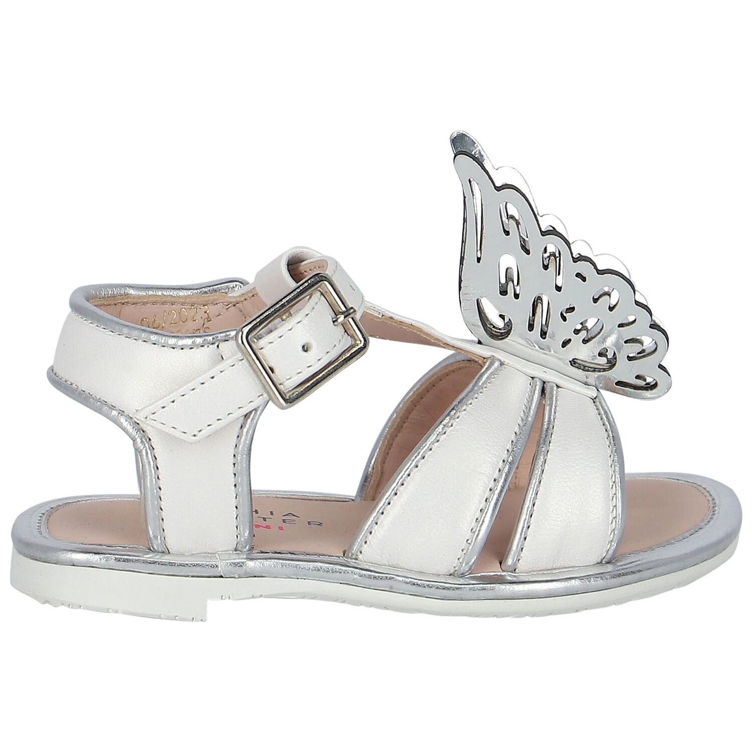 Girls White & Silver Butterfly Sandals, 1, hi-res image number null