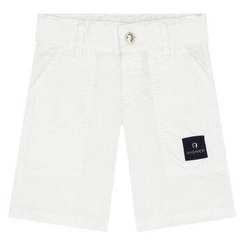 Younger Boys White Logo Shorts