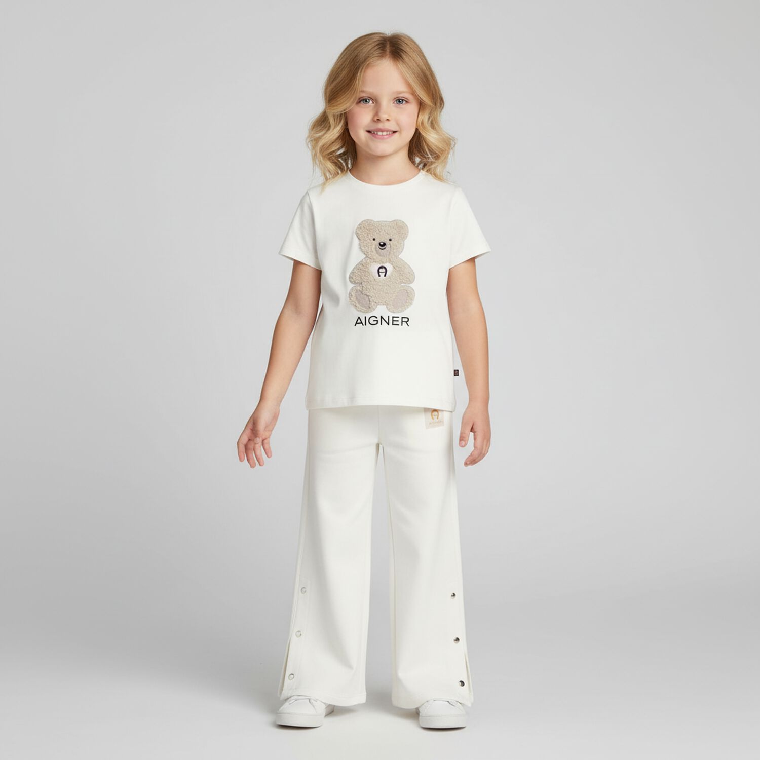Girls Ivory Logo Trousers, 1, hi-res
