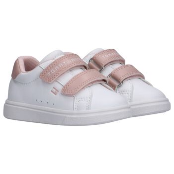 Girls White & Pink Logo Trainers