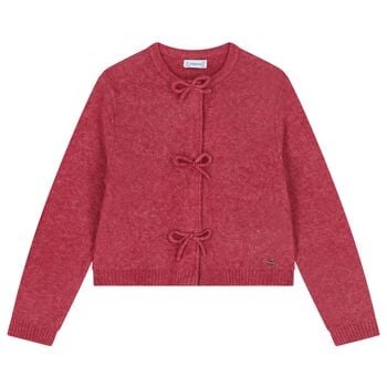 Girls Pink Bow Knitted Cardigan 