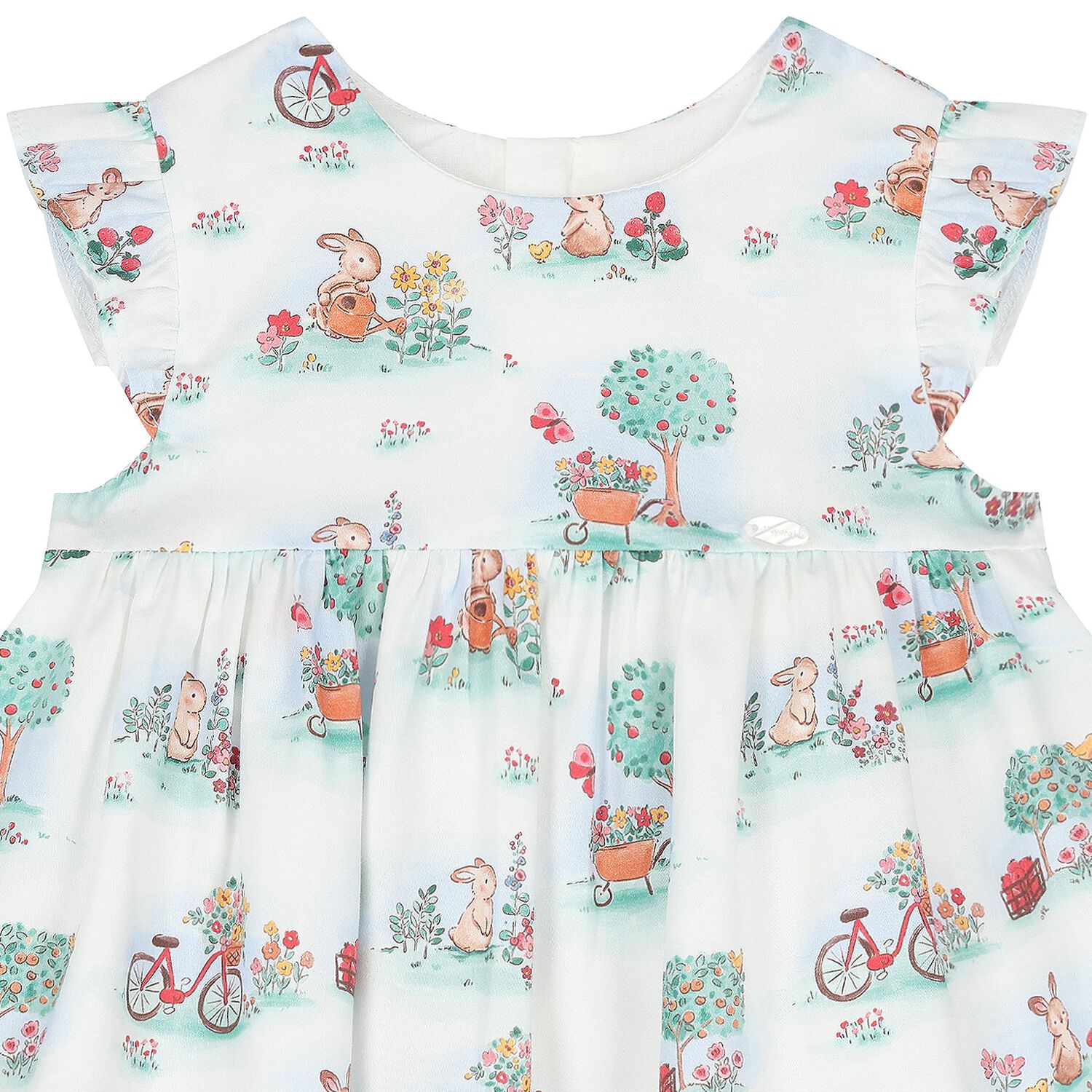 طقم فستان بنات بطبعة الأرنب باللون الأبيض والأخضر, 1, hi-res