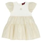 Younger Girls White & Gold Logo Dress, 1, hi-res