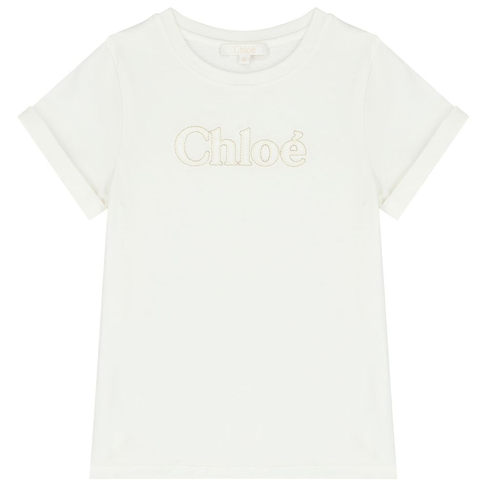 CHLOE Girls White Logo T-Shirt | Junior Couture UAE