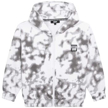 White & Grey Logo Hooded Zip Up Top 