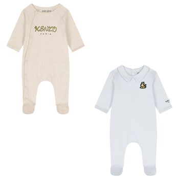 Beige & Blue Tiger Babygrows ( 2 Pack ) 