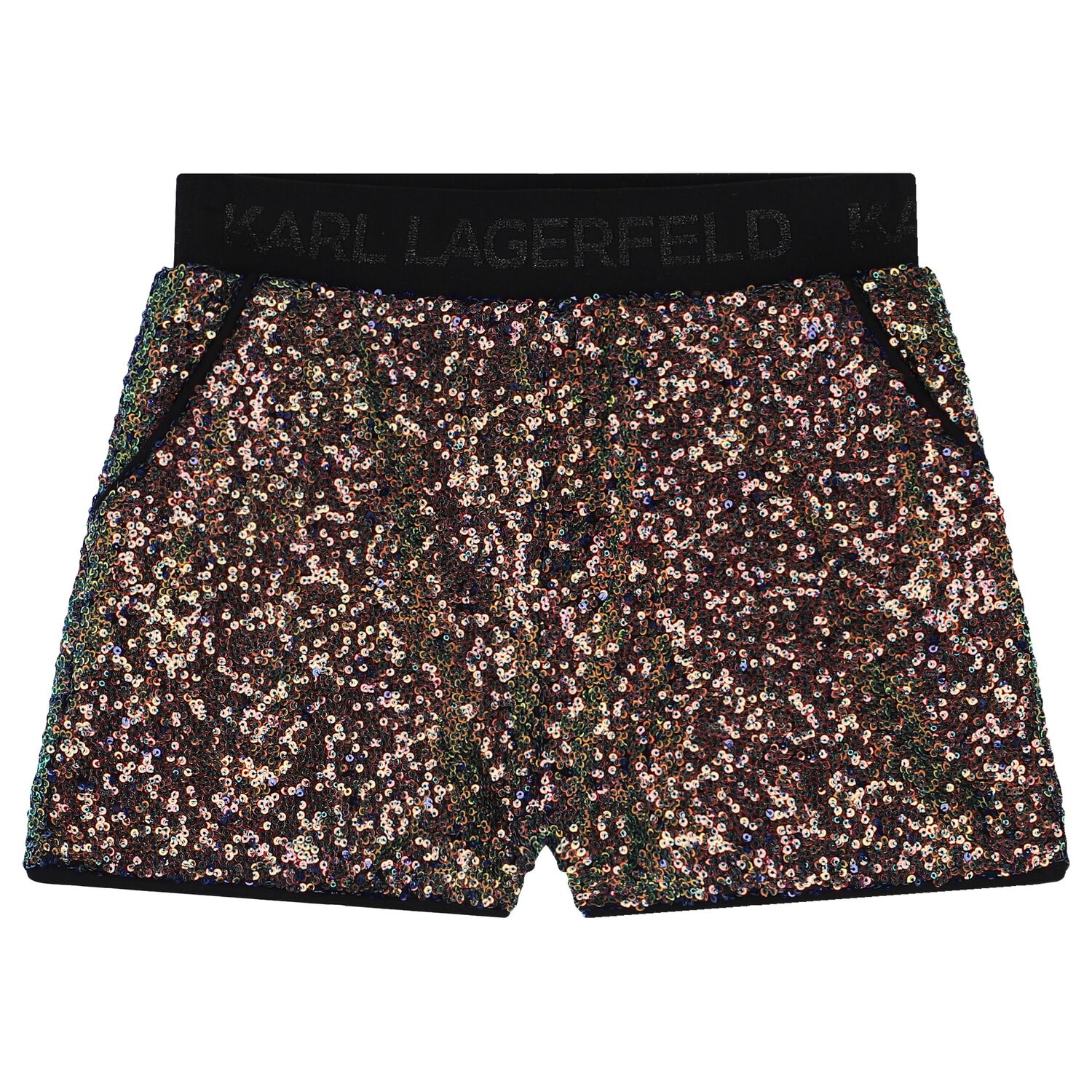 Girls Black Embellished Sequin Shorts, 1, hi-res image number null
