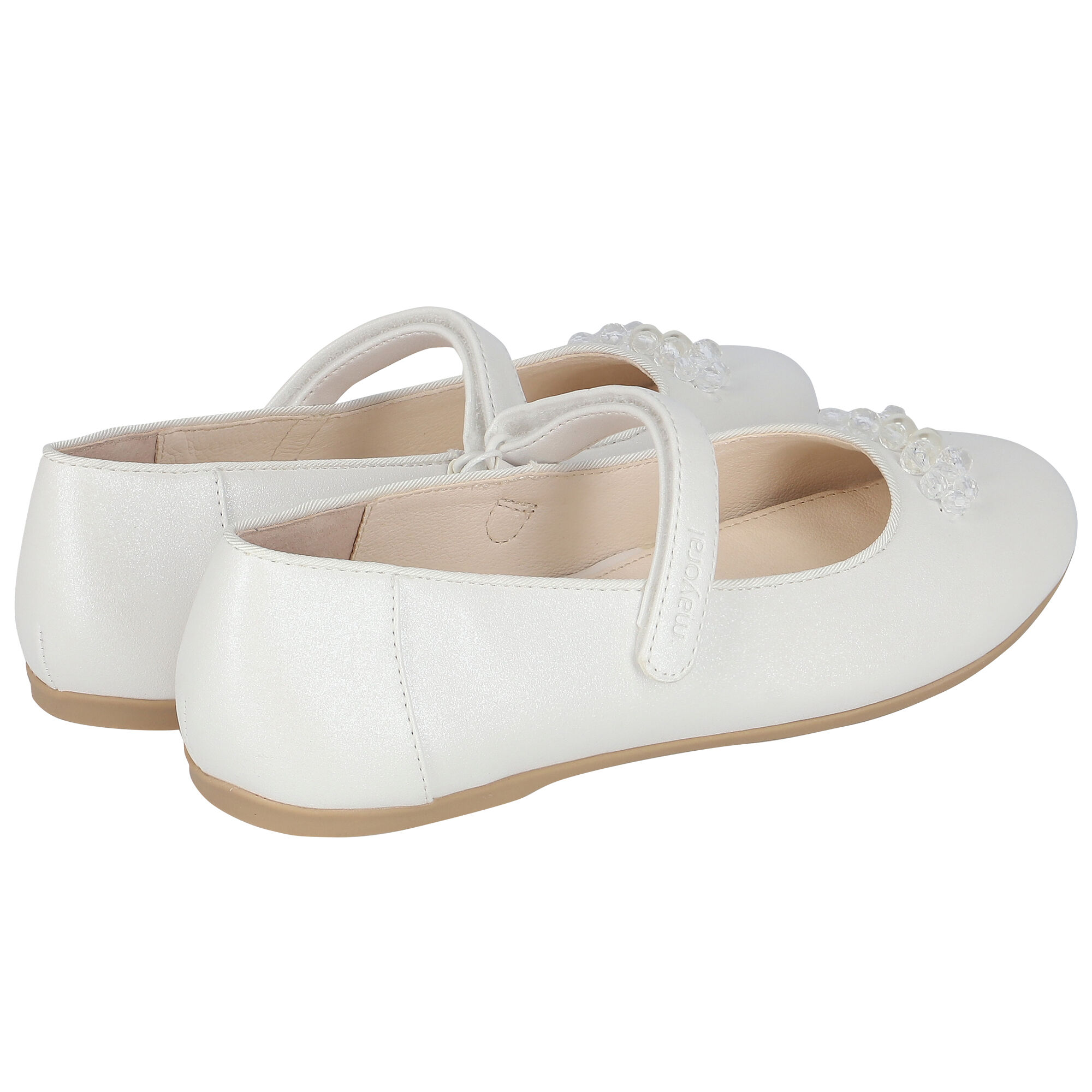 Mayoral Girls White Pearl Crystal Ballerina Shoes Junior Couture UAE