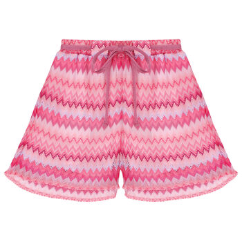 Girls Pink Knitted Zigzag Shorts