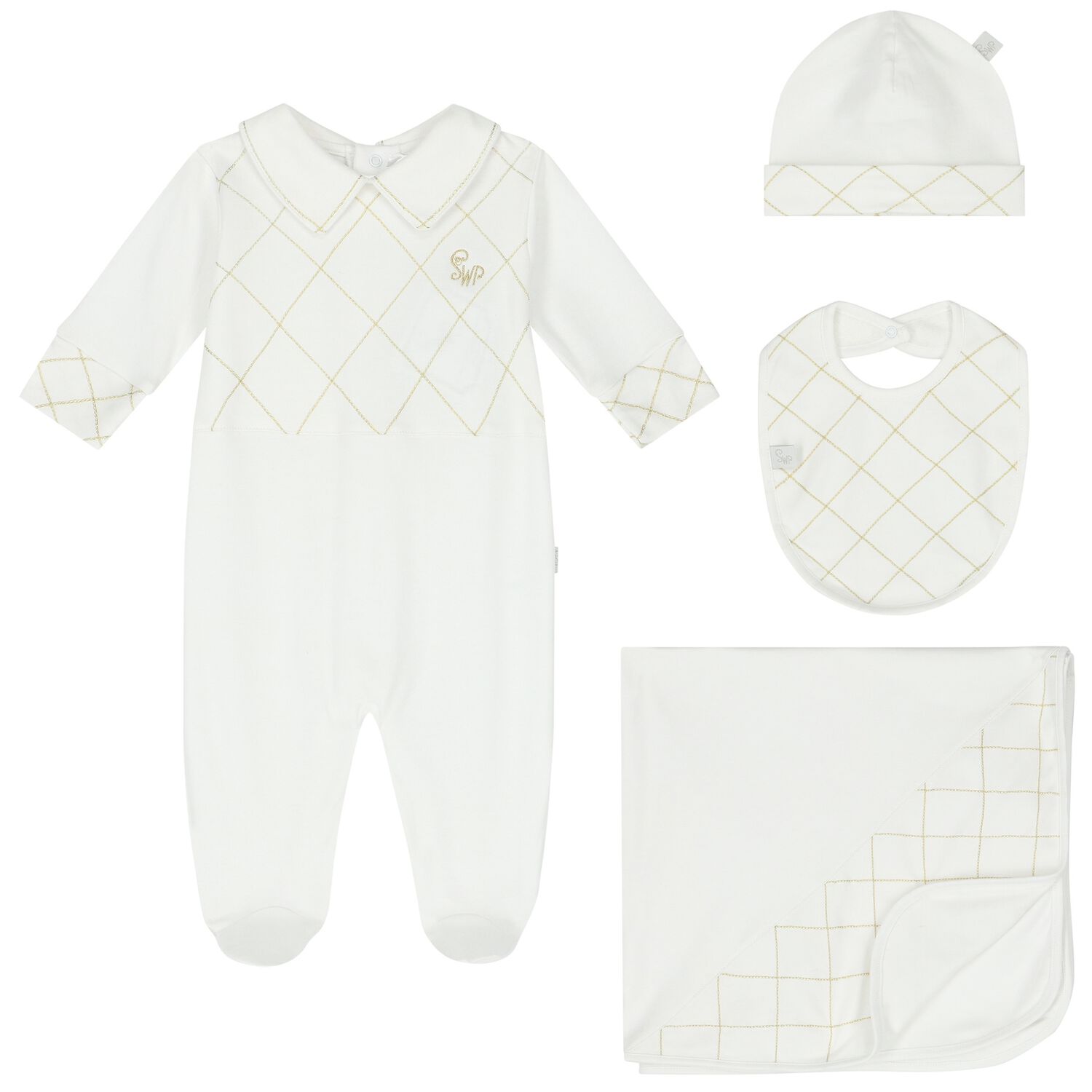 Baby Boys White & Gold Logo Babygrow Gift Set, 1, hi-res image number null