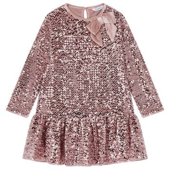 Girls Pink Embellished Sequin Dress