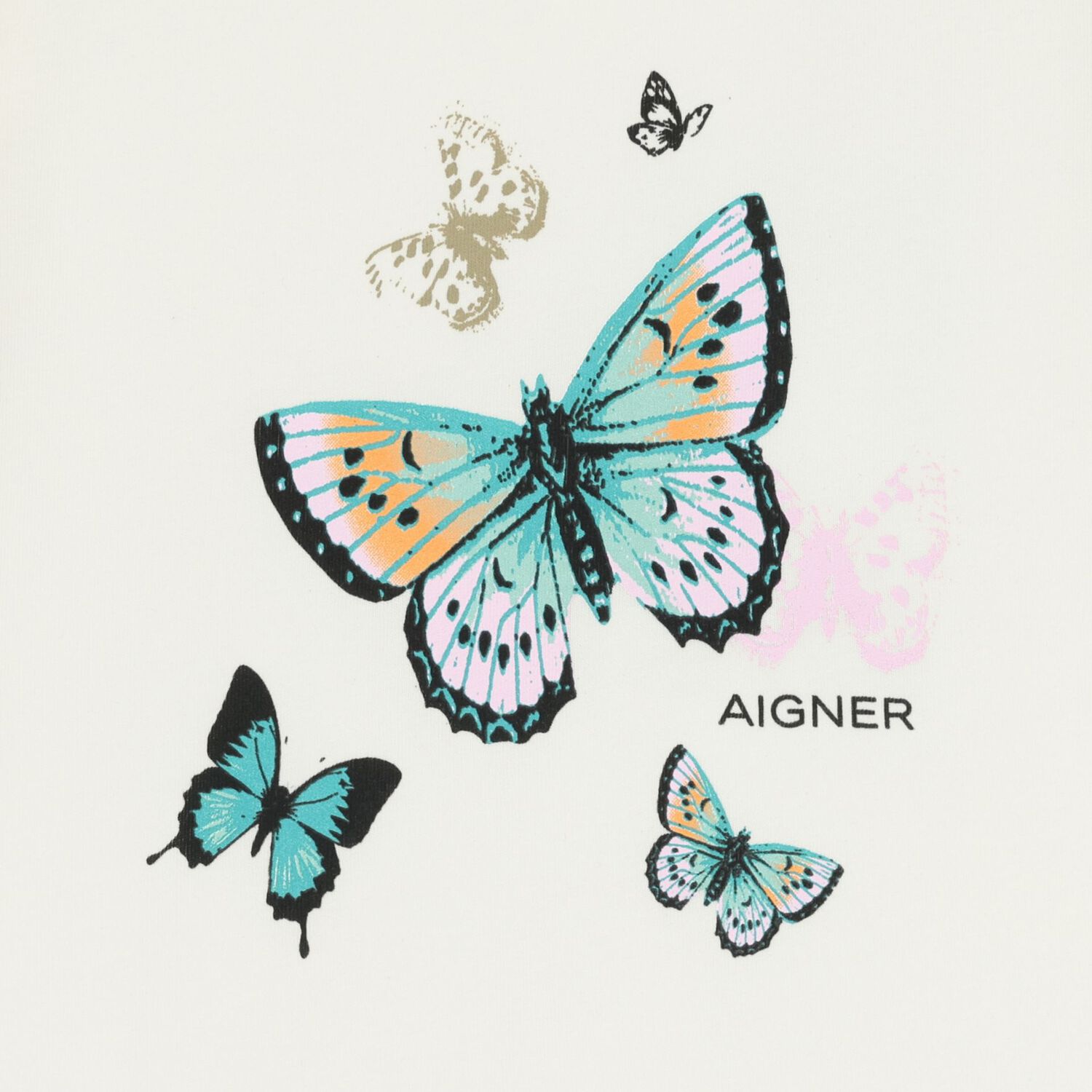 Younger Girls Ivory Butterflies Logo T-Shirt, 1, hi-res