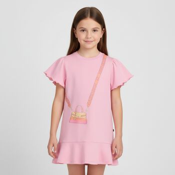 Girls Pink Logo Bag Dress