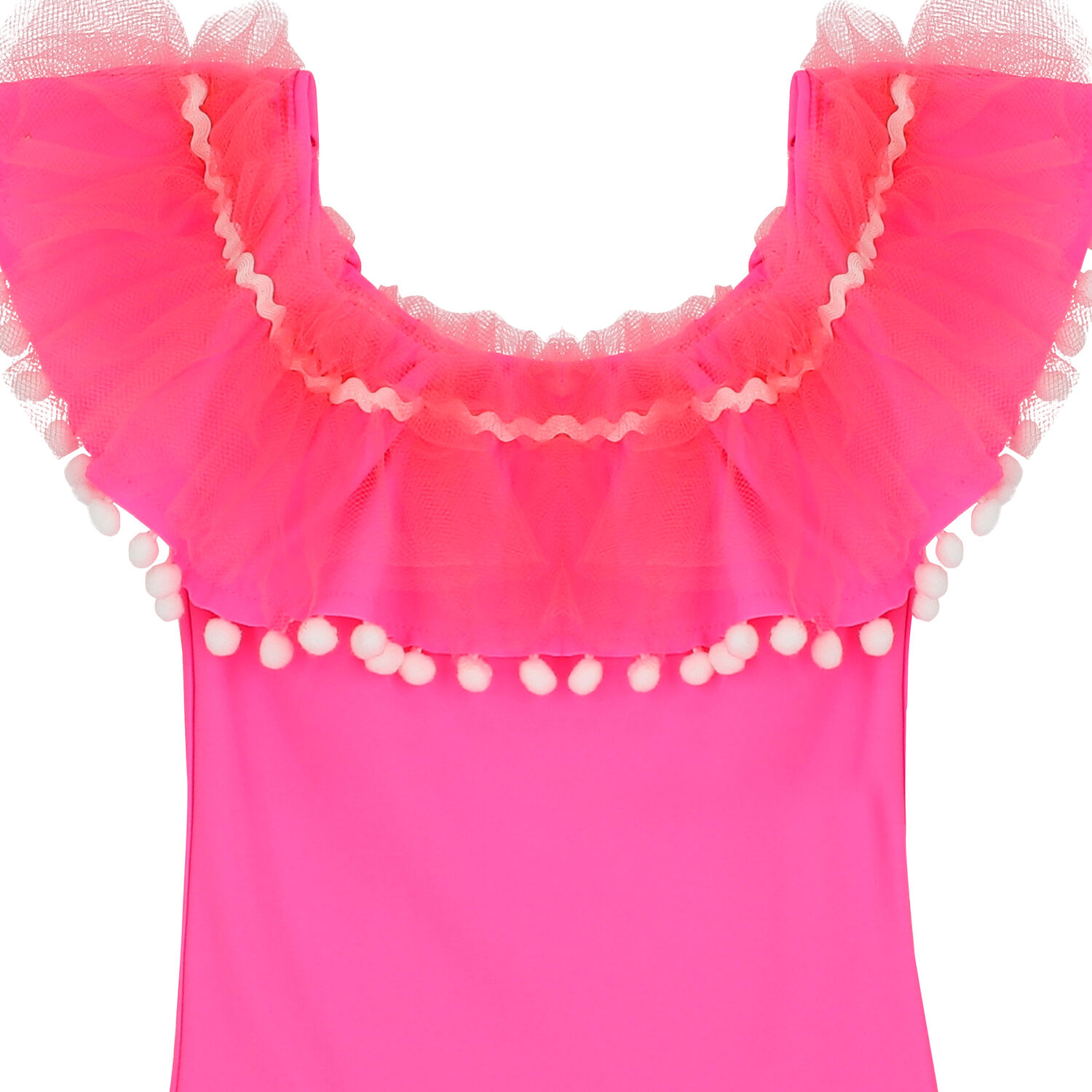 Girls Pink Ruffle Pom-Pom Swimsuit, 1, hi-res image number null