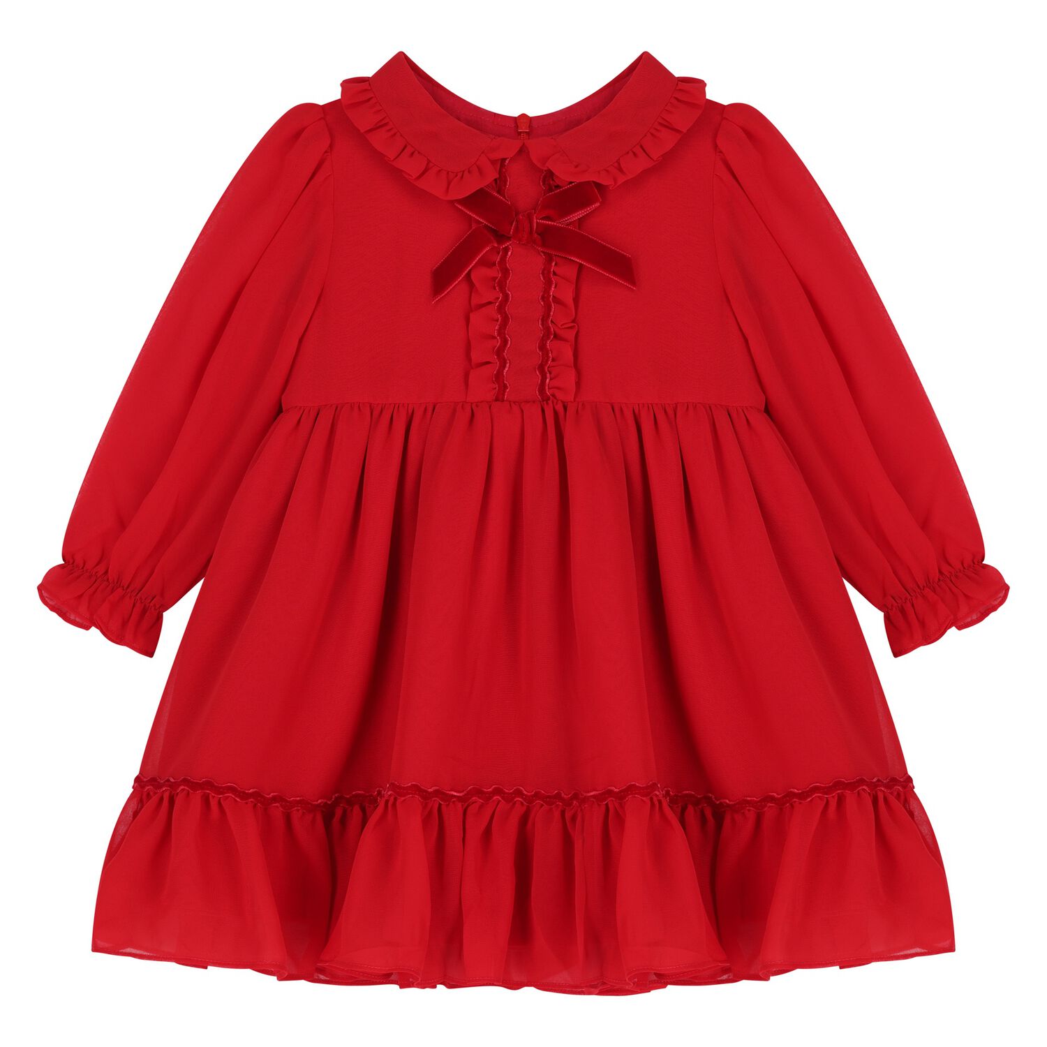 Girls Red Bow Chiffon Dress, 1, hi-res