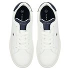 Boys White & Blue Logo Leather Trainers, 1, hi-res