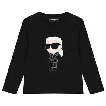 Boys Black Ikonik Karl Long Sleeve Top
