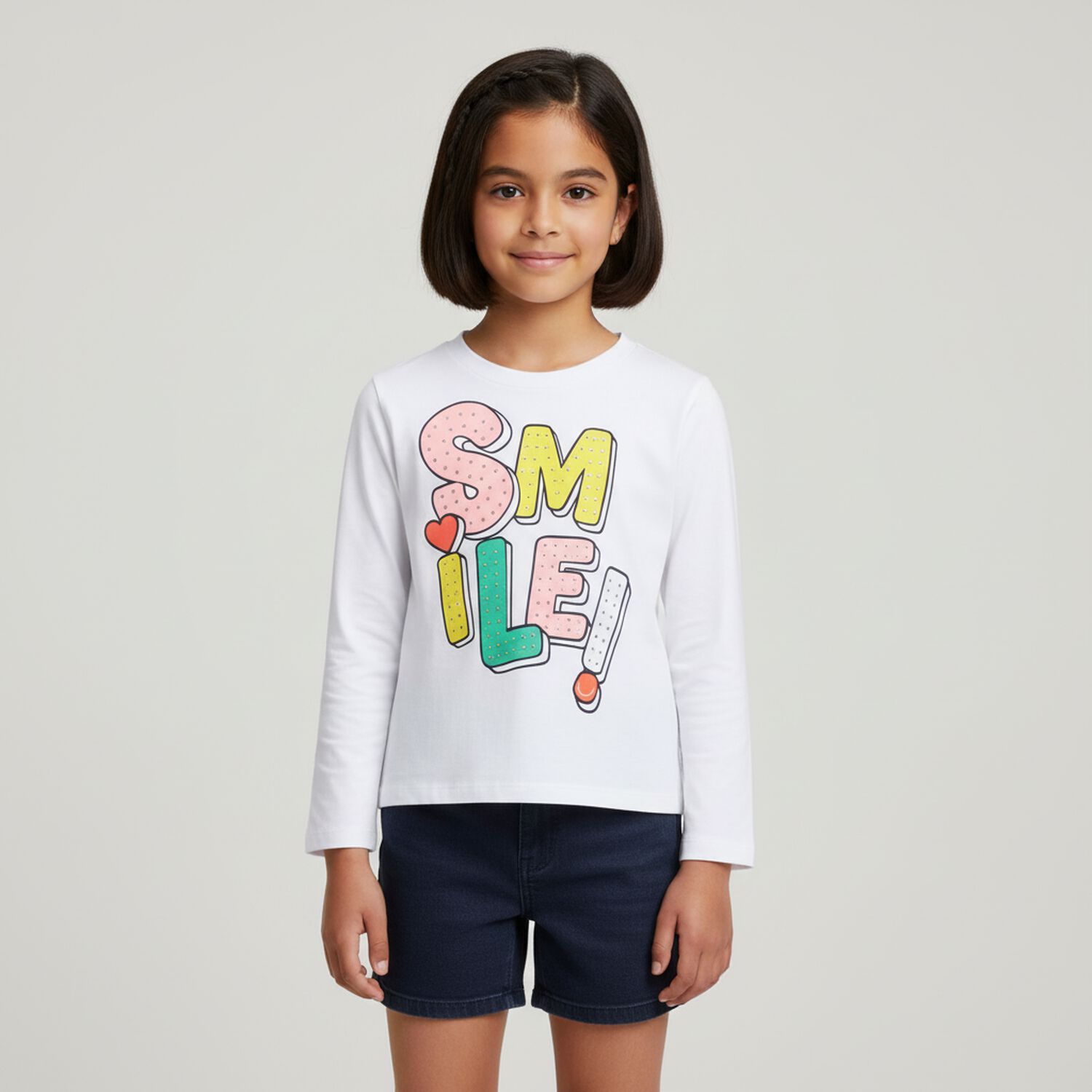 Girls White Embellished Long Sleeve Top, 1, hi-res