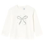 Younger Girls Ivory Bow Long Sleeve Top, 1, hi-res