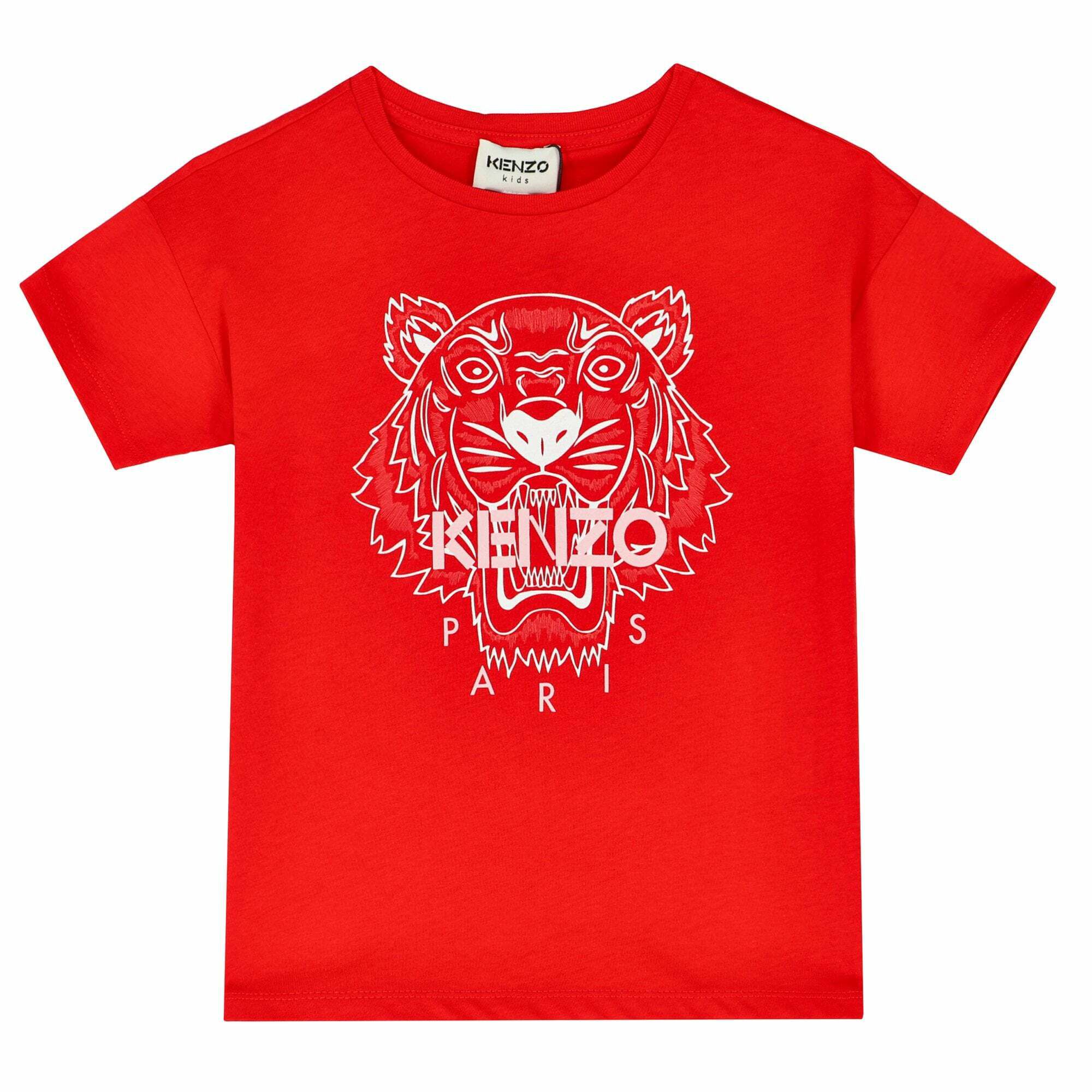KENZO KIDS Girls Red Tiger Logo T Shirt Junior Couture UAE