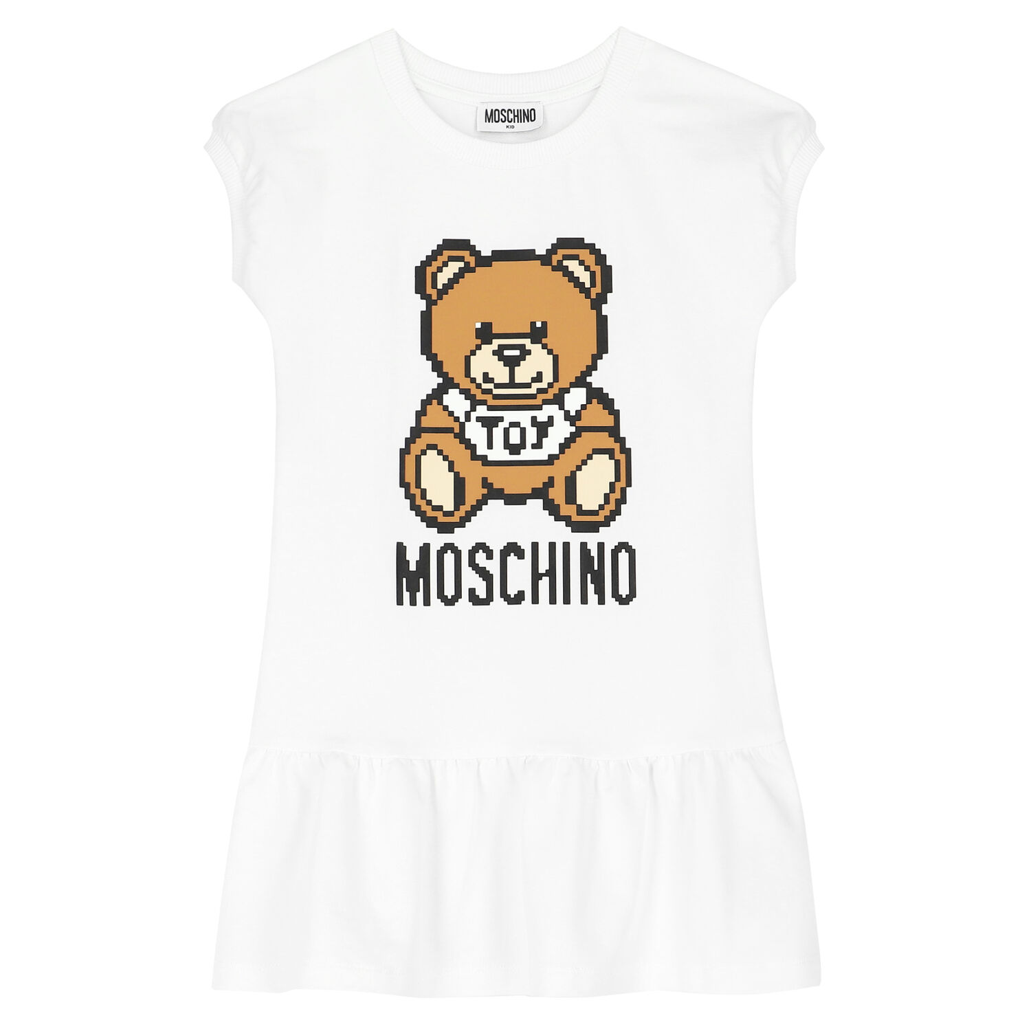 Girls White Teddy Logo Dress, 3, hi-res