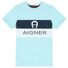 تيشيرت بالشعار باللون الأزرق للأولاد, 1, hi-res