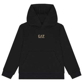 EA7 Emporio Armani Boys Black Logo Hooded Top, 2 Boys Black Logo Hooded Top