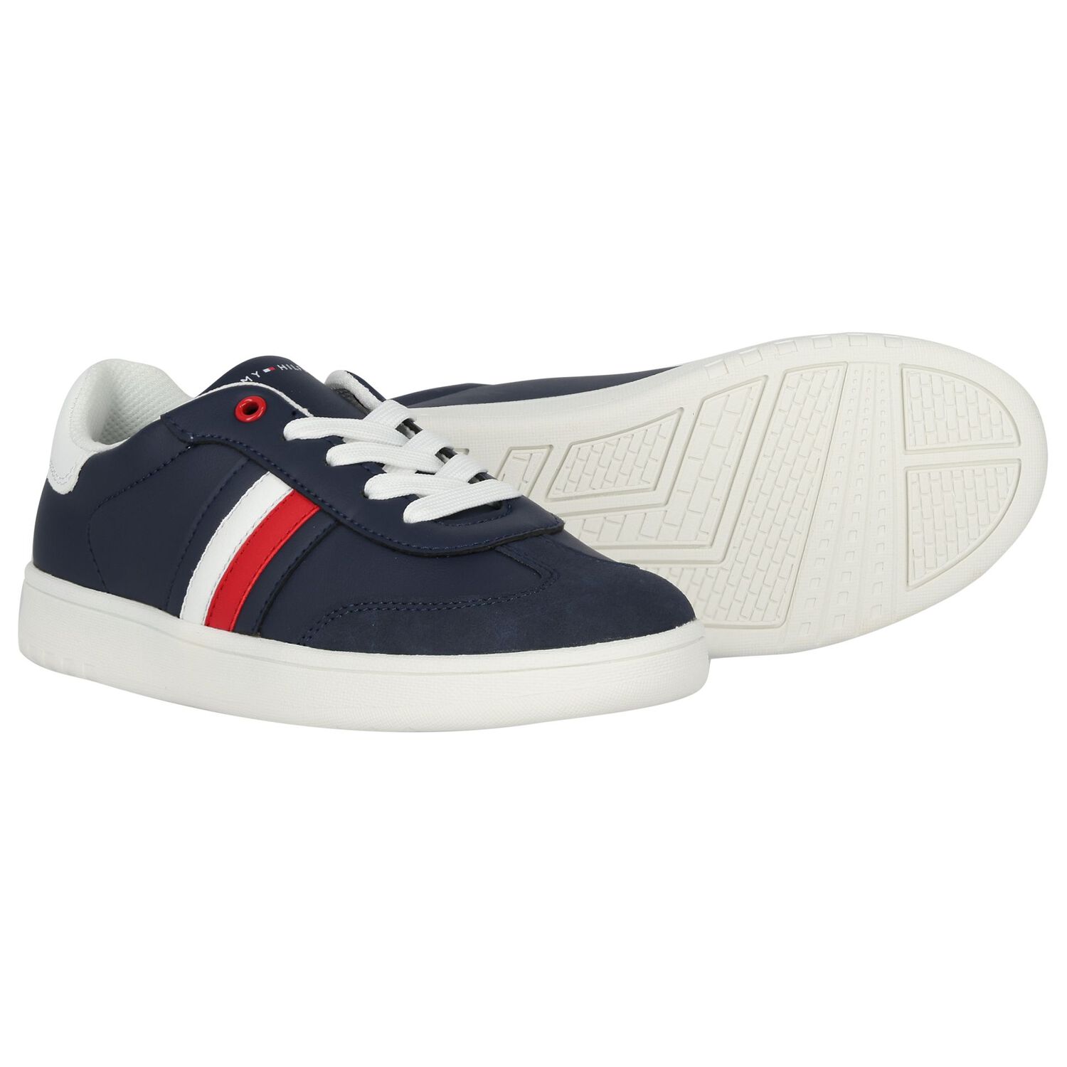 Boys Navy Blue Logo Leather Trainers, 1, hi-res