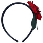 Girls Navy Blue Flower Headband, 1, hi-res