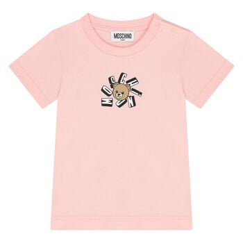 Younger Girls Pink Teddy Bear Logo T-Shirt