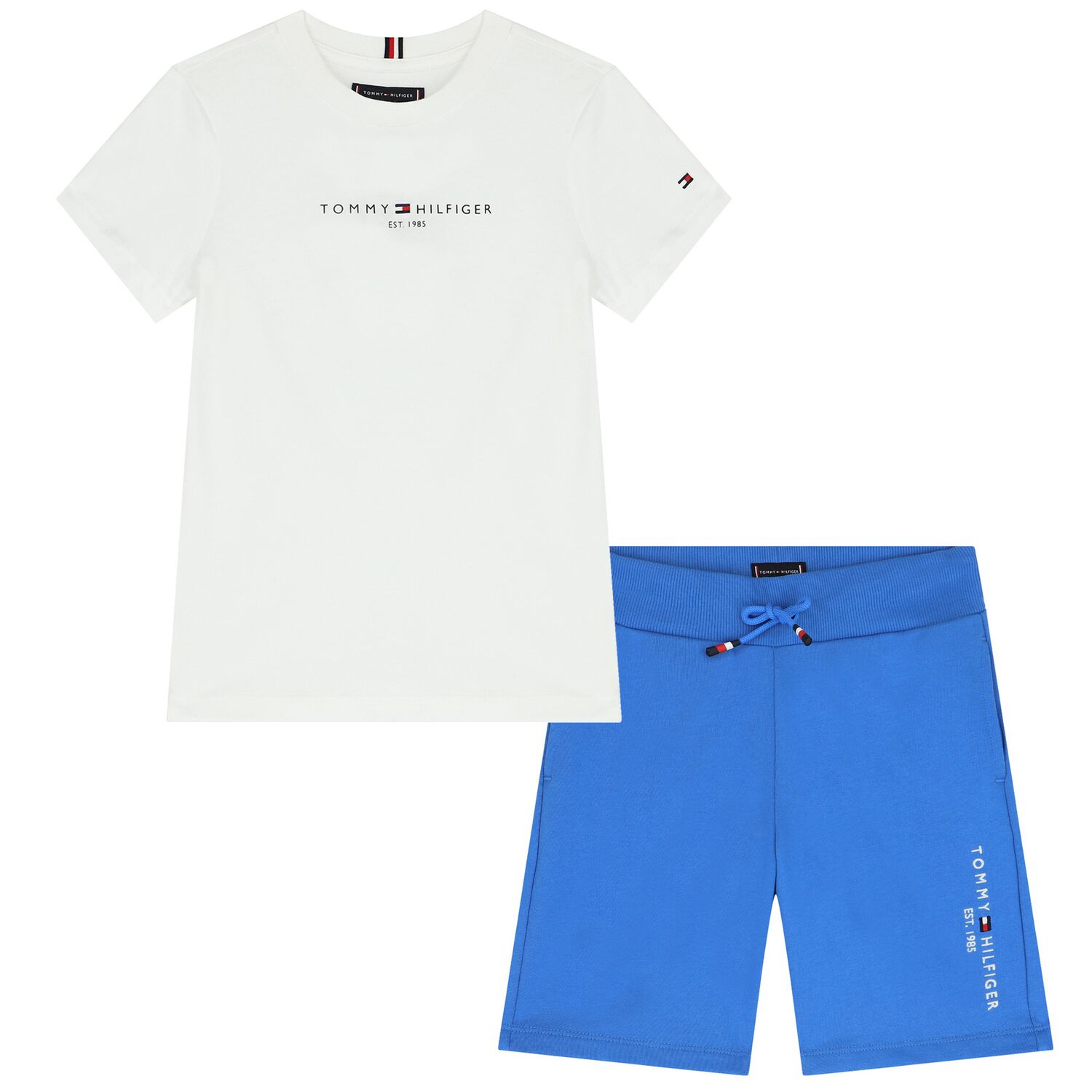 Boys White & Blue Logo Shorts Set, 1, hi-res