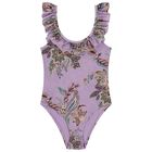 Girls Purple Floral Swimsuit, 1, hi-res