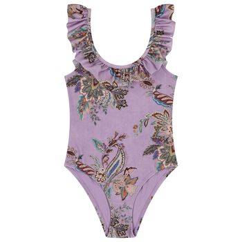 Girls Purple Floral Swimsuit