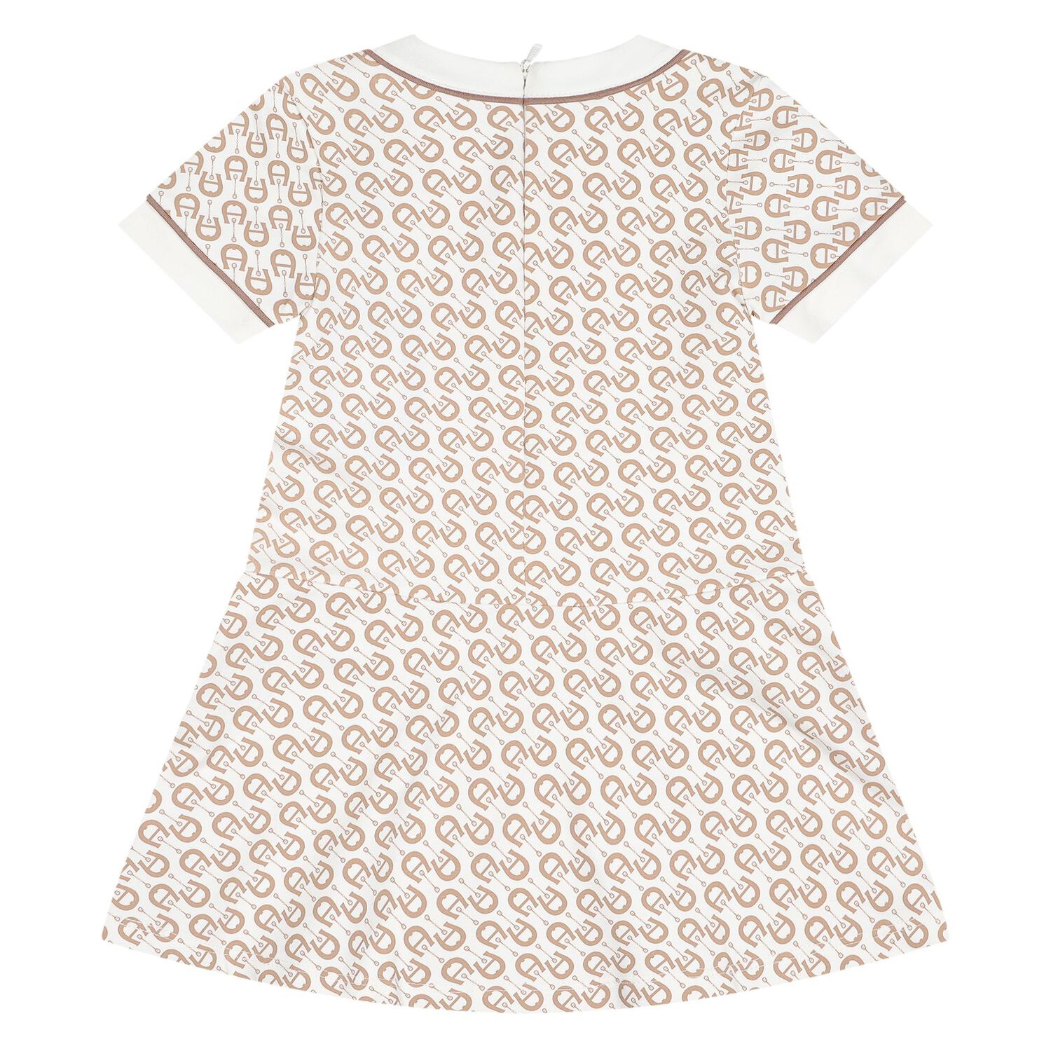 Younger Girls Ivory & Beige Logo Dress, 1, hi-res