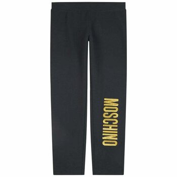 Girls Black & Gold Logo Leggings