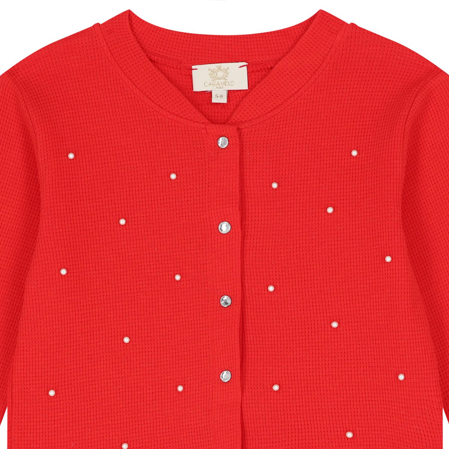 Girls Red Pearl Cardigan, 2, hi-res image number null