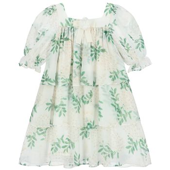 Girls Ivory Floral Chiffon Dress