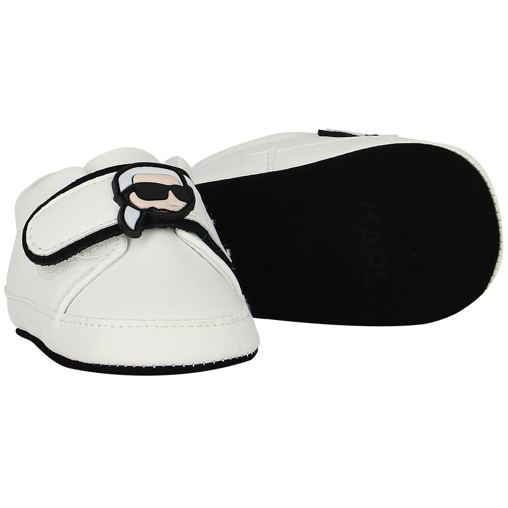 KARL LAGERFELD Baby Boys Ivory Leather Pre Walker Shoes Junior