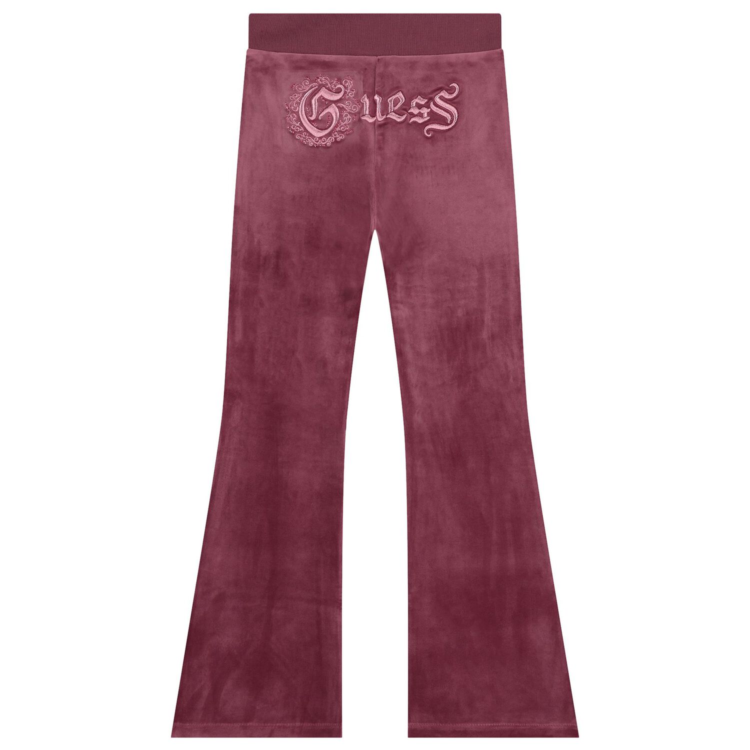 Girls Pink Logo Velvet Joggers, 1, hi-res