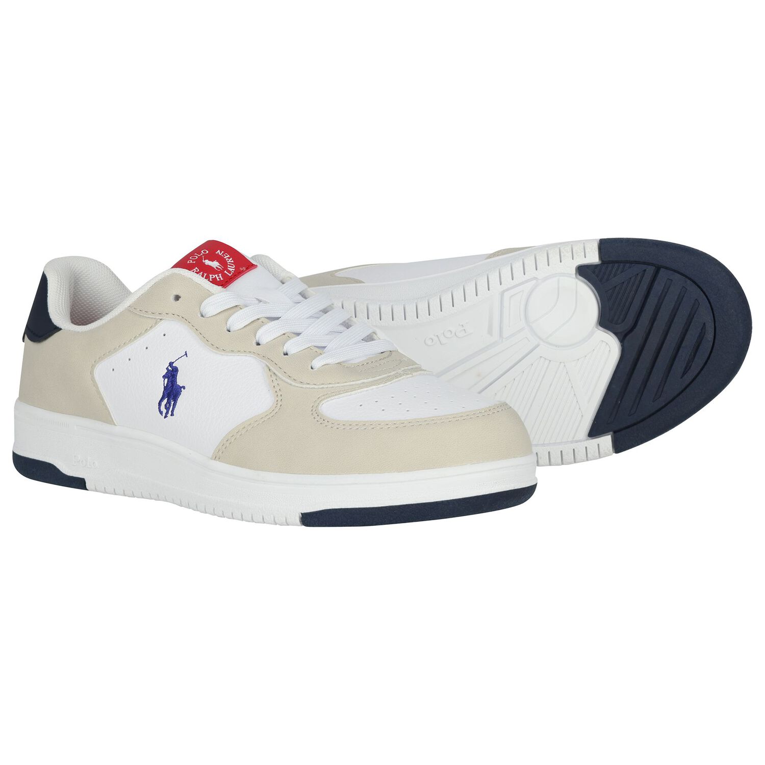 Boys White & Beige Logo Trainers, 1, hi-res