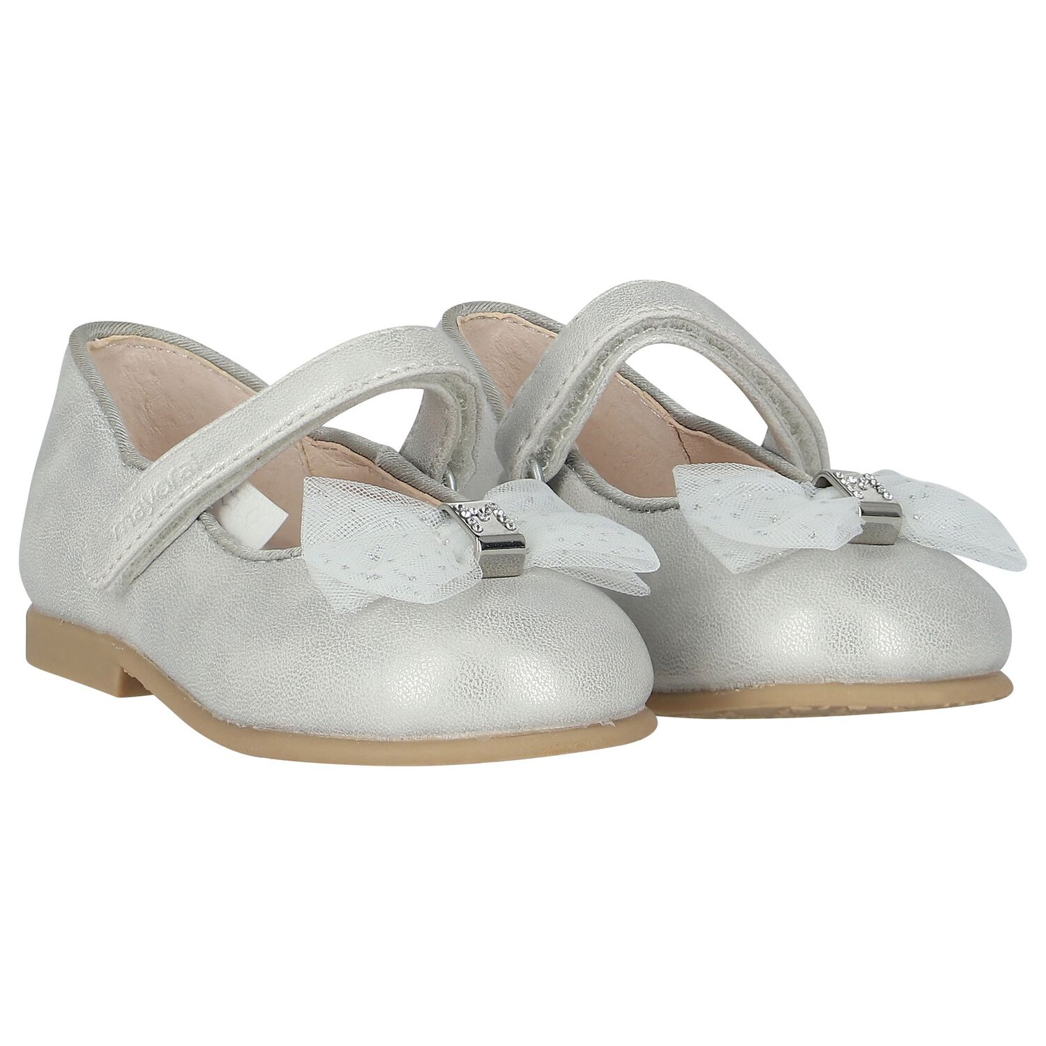 Younger Girls Silver Bow Shoes, 2, hi-res image number null