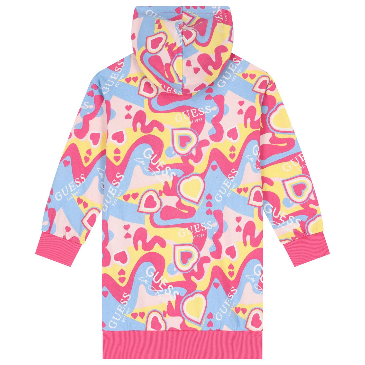 Girls Multi-Coloured Logo Hooded Dress, 2, hi-res