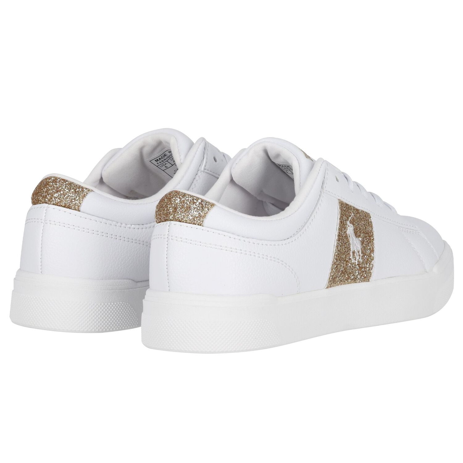 Girls White & Gold Logo Trainers, 1, hi-res
