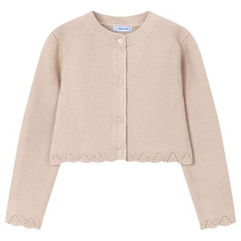Girls Beige Knitted Cardigan